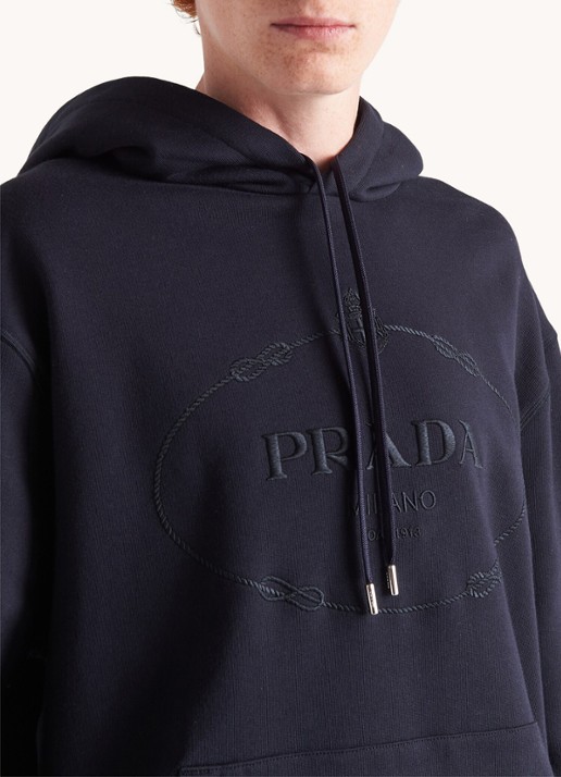 Prada Hoodie met logoborduring - detail 4 donkerblauw