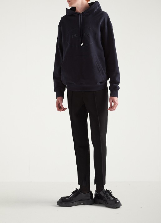 Prada Hoodie met logoborduring - voorkant 2 donkerblauw