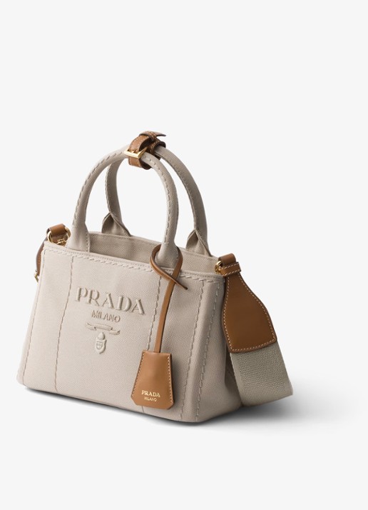 Prada Jardinière Mini handtas met leren details en logo - voorkant 2 beige