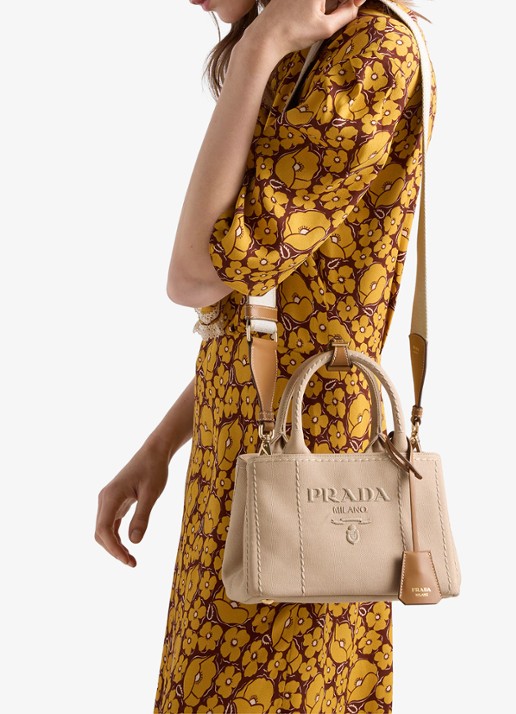 Prada Jardinière Mini handtas met leren details en logo - detail 4 gebroken wit