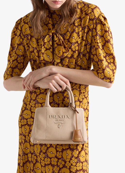 Prada Jardinière Mini handtas met leren details en logo - voorkant 7 gebroken wit
