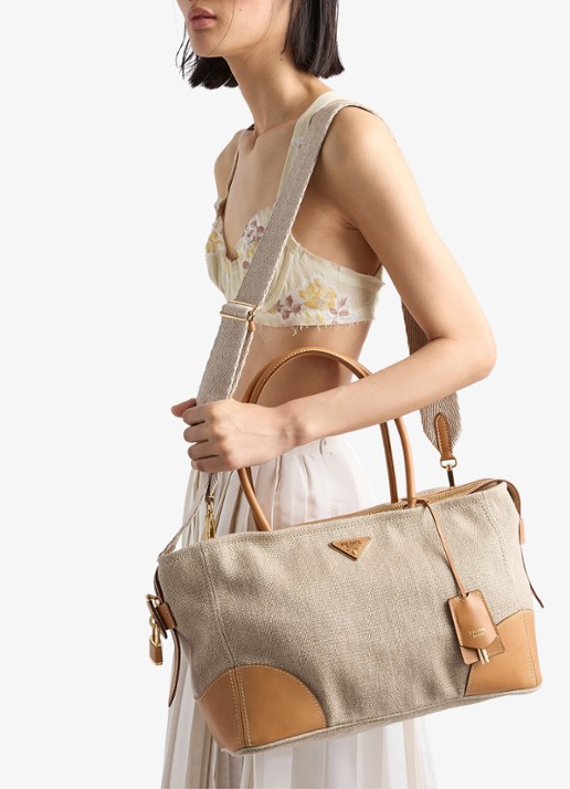 Prada Large schoudertas met leren details - voorkant 7 zand