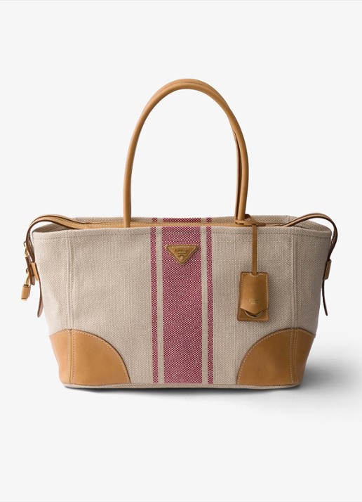 Prada Large schoudertas met leren details - voorkant 5 donkerbeige