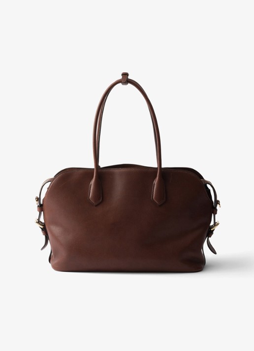Prada Large schoudertas van leer - achterkant 7 donkerbruin