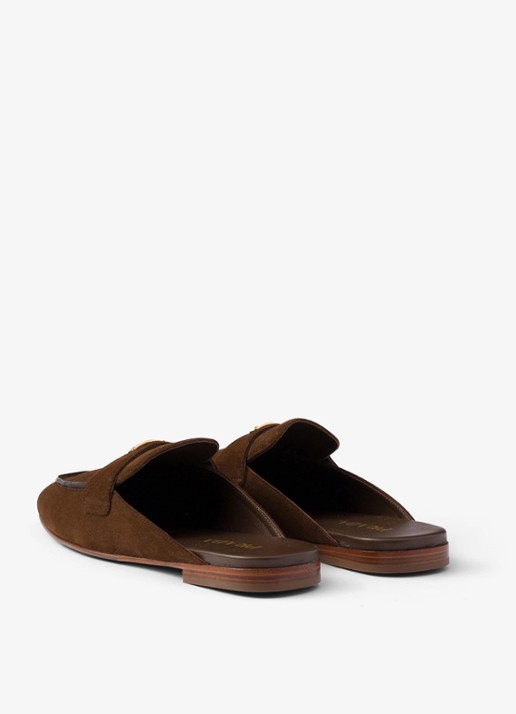 Prada Loafer van kalfssuède - achterkant bruin