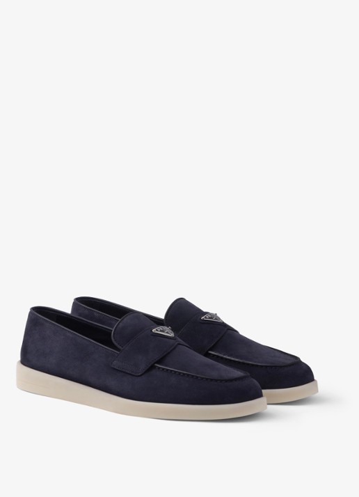 Prada Loafer van kalfssuède - detail 4 donkerblauw