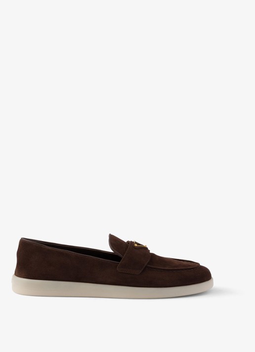 Prada Loafer van suède met logo - voorkant 3 donkerbruin