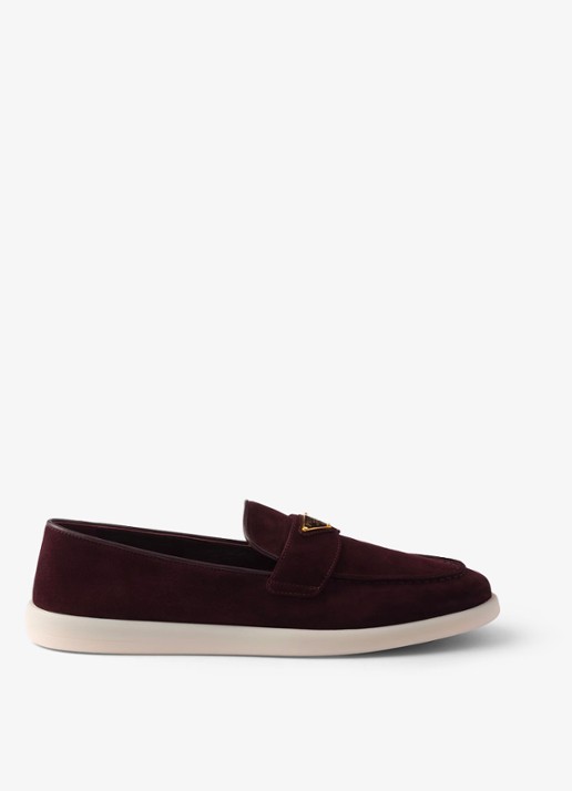 Prada Loafer van suède met logo - voorkant 5 bordeauxrood