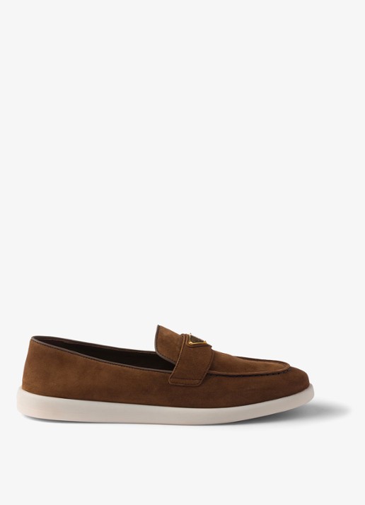 Prada Loafer van suède met logo - voorkant 2 bruin