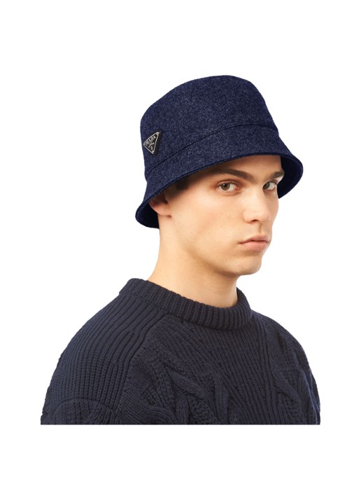 Prada Loden bucket hoed van wol - voorkant 2 blauw