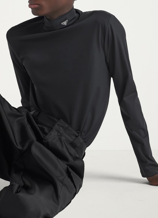 Prada Longsleeve met col en logo - detail 3 zwart
