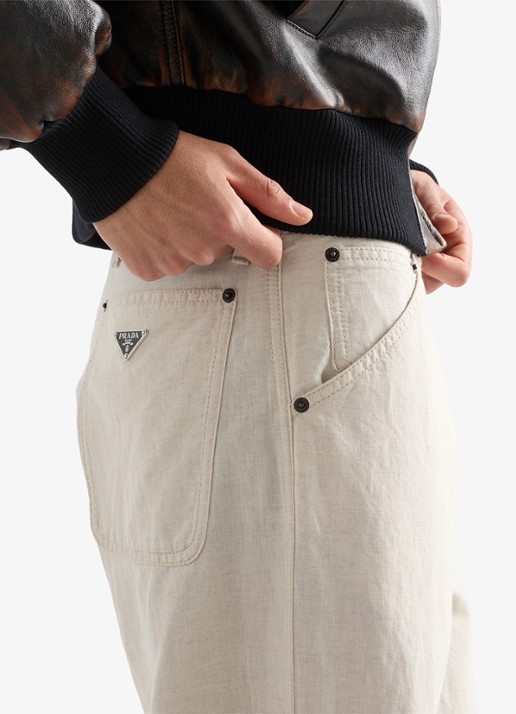 Prada Loose fit chino van chambray - detail 2 gebroken wit