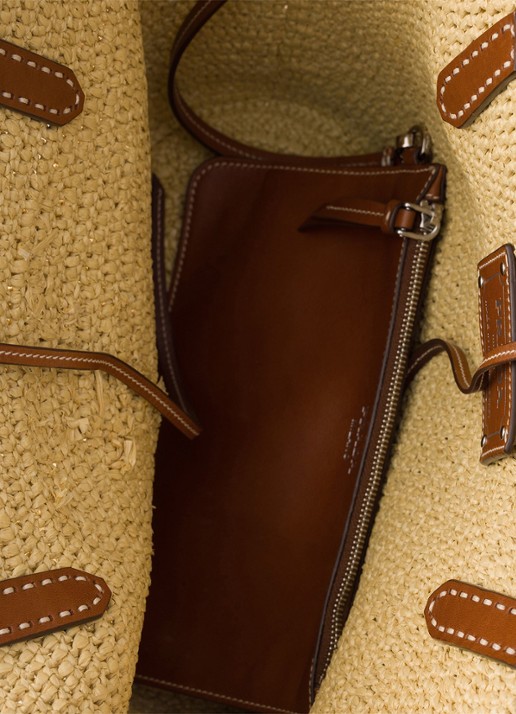 Prada Medium shopper van crochet met leren details en logo - detail 2 beige