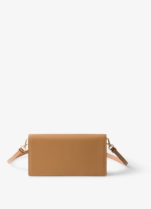Prada Mini clutch van leer met afneembare schouderriem - achterkant 9 camel