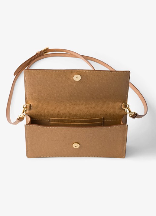 Prada Mini clutch van leer met afneembare schouderriem - detail 3 camel