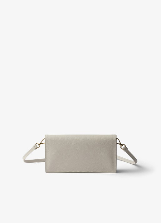 Prada Mini clutch van leer met afneembare schouderriem - achterkant lichtgrijs