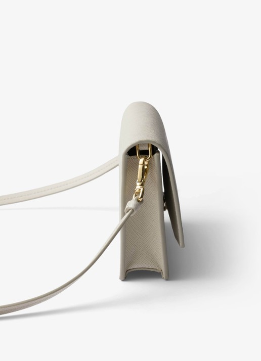 Prada Mini clutch van leer met afneembare schouderriem - detail 2 lichtgrijs