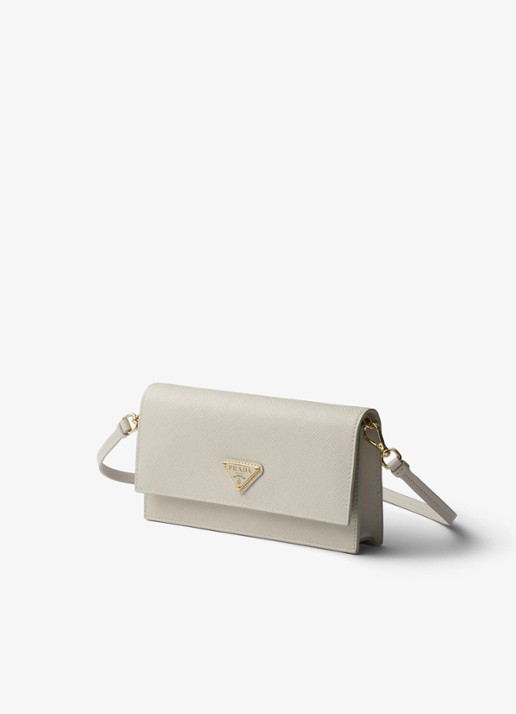 Prada Mini clutch van leer met afneembare schouderriem - voorkant 6 lichtgrijs