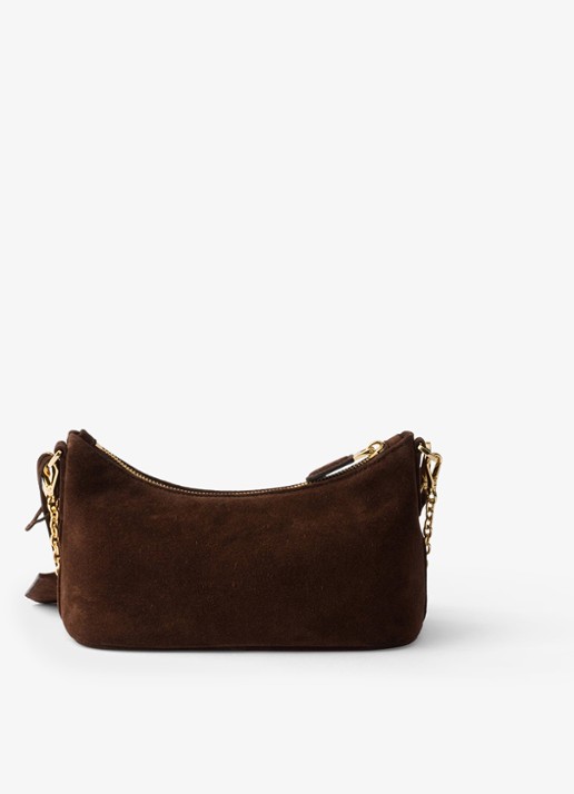 Prada Mini schoudertas van kalfssuède - achterkant 6 donkerbruin