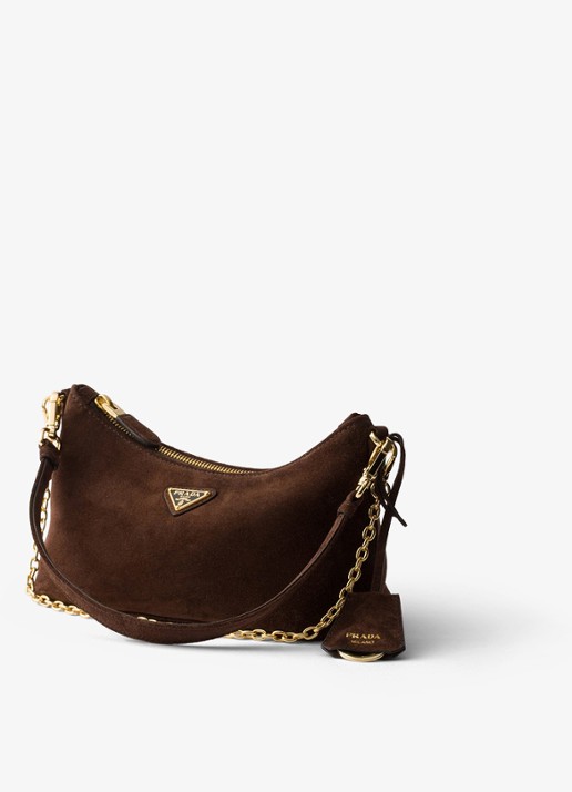 Prada Mini schoudertas van kalfssuède - voorkant 2 donkerbruin