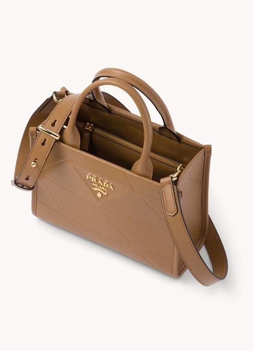 Prada Mini Symbole handtas van leer - achterkant camel