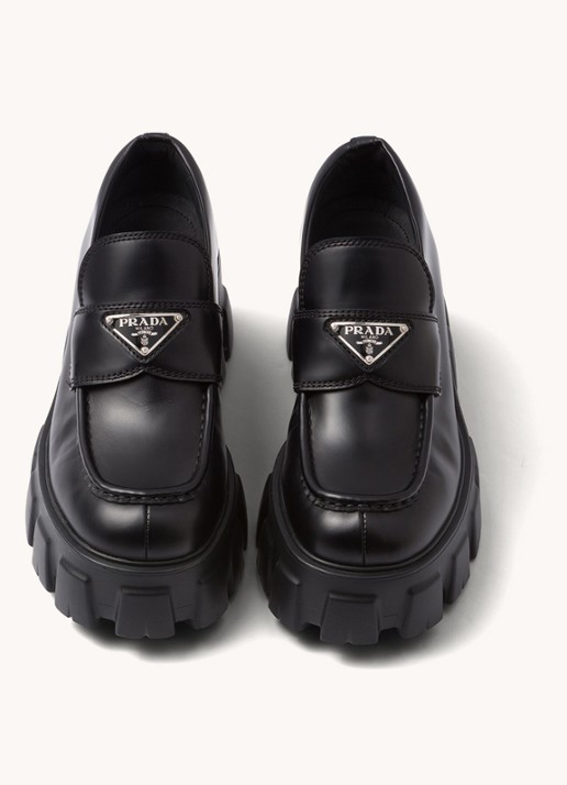 Prada Monolith loafer van leer met plateauzool - detail 3 zwart