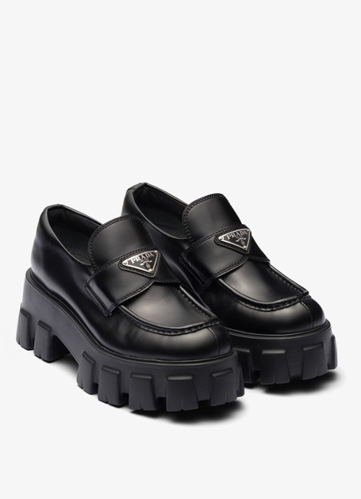 Prada Monolith loafer van leer met plateauzool - detail 2 zwart