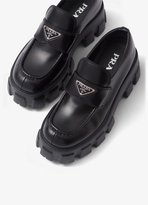 Prada Monolith loafer van leer met plateauzool - detail 4 zwart