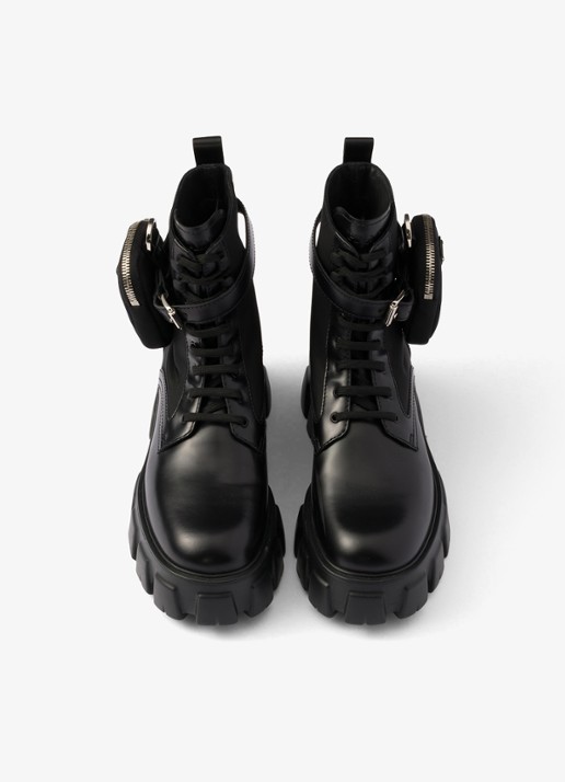 Prada Monolith Re-Nylon biker boot van leer - detail 2 zwart