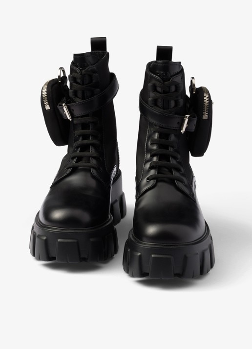 Prada Monolith Re-Nylon biker boot van leer - detail 3 zwart