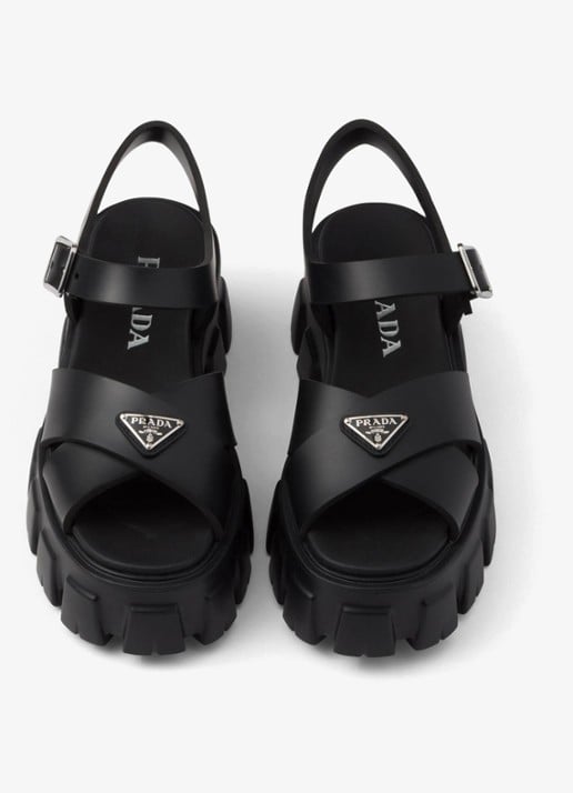 Prada Monolith sandaal van rubber met logo - detail zwart