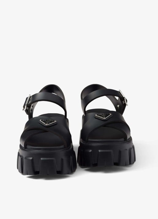 Prada Monolith sandaal van rubber met logo - detail 2 zwart