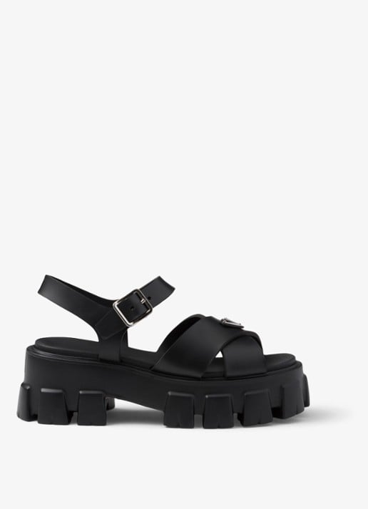 Prada Monolith sandaal van rubber met logo - voorkant 3 zwart
