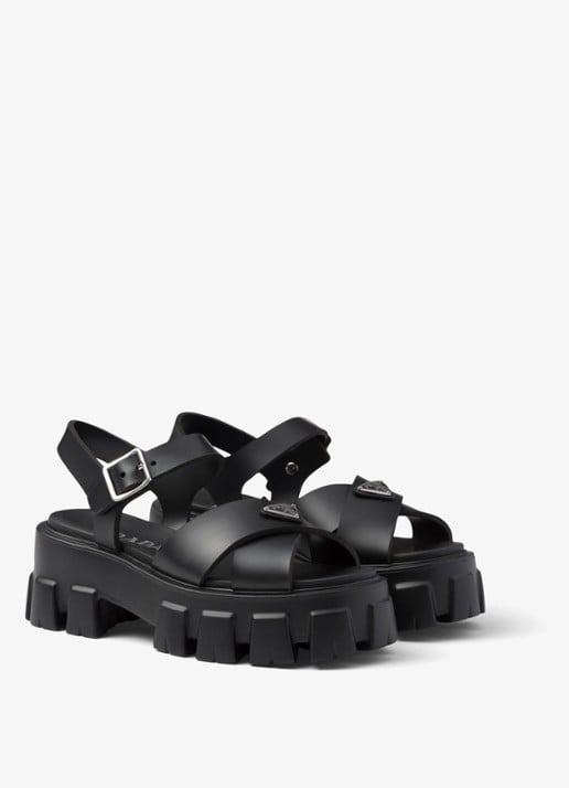 Prada Monolith sandaal van rubber met logo - voorkant 4 zwart