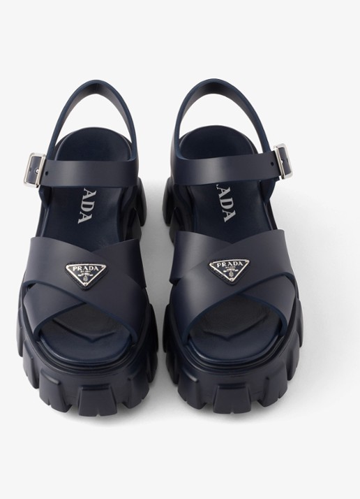 Prada Monolith sandaal van rubber met logo - detail 4 donkerblauw