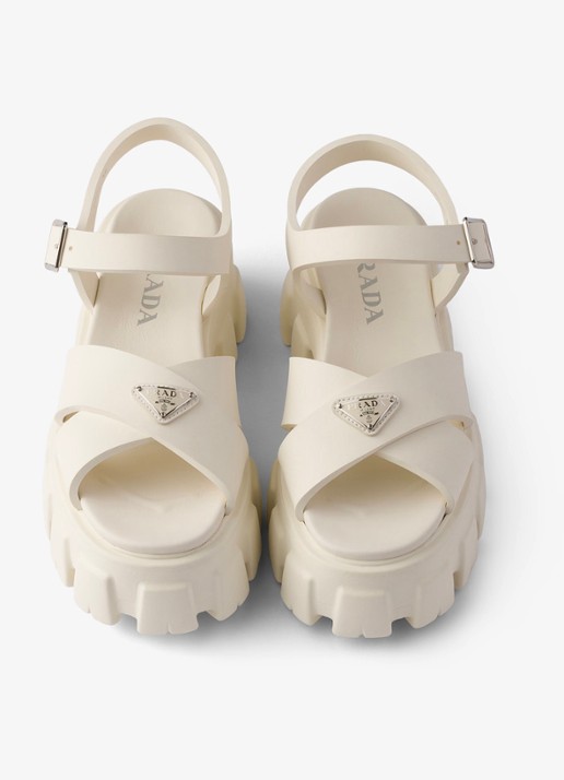 Prada Monolith sandaal van rubber met logo - detail 4 gebroken wit