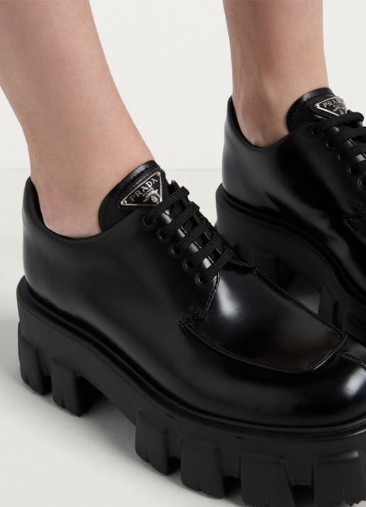 Prada Monolith veterschoen van leer met plateauzool - detail 6 zwart