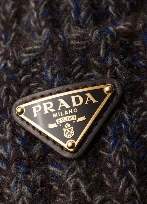 Prada Mouliné ribgebreide muts in kasjmierblend met gemêleerd dessin - detail grijsmele