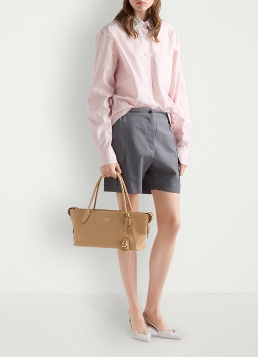 Prada Ouvert Large schoudertas van kalfsleer - voorkant 7 beige