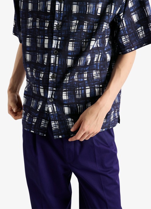 Prada Oversized fit overhemd met ruitdessin - detail 4 donkerblauw