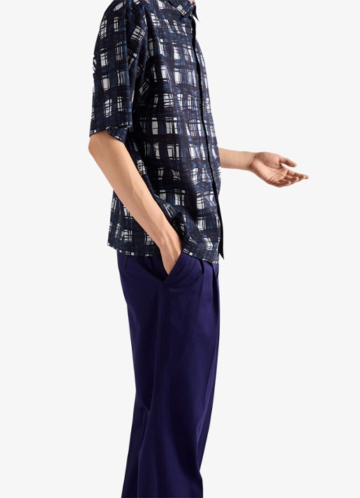 Prada Oversized fit overhemd met ruitdessin - detail 5 donkerblauw