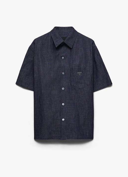 Prada Oversized fit overhemd van chambray met borstzak