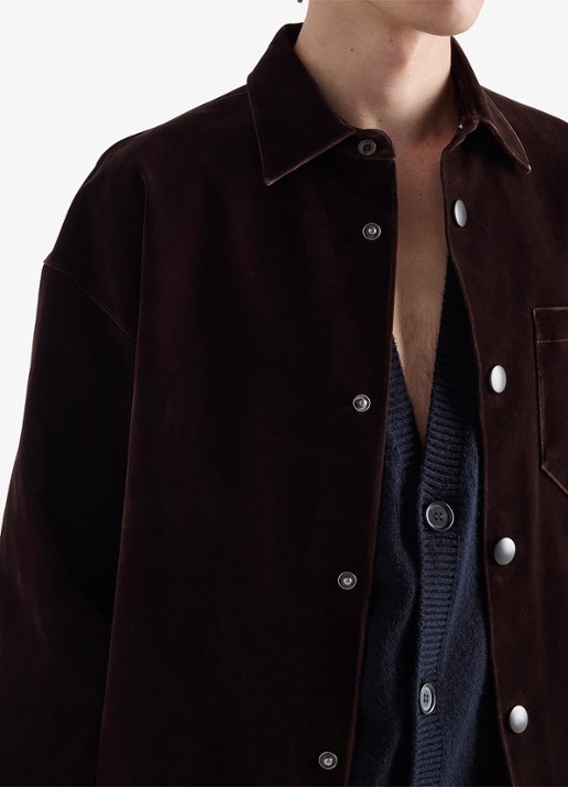 Prada Oversized fit overshirt met borstzak - detail 5 donkerbruin