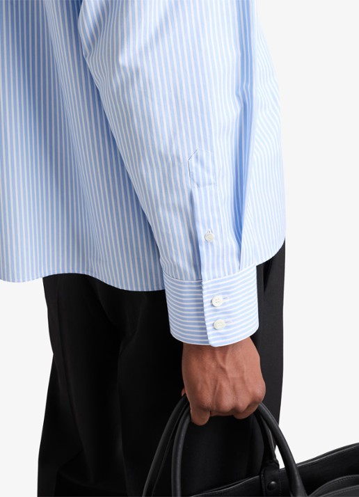 Prada Oversized fit overshirt met streepprint en borstzak - detail 3 blauw