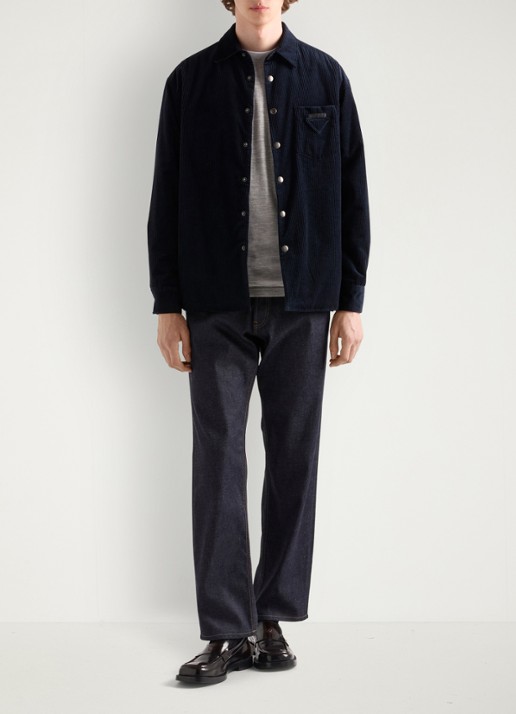Prada Oversized fit overshirt van corduroy met borstzak - voorkant 2 donkerblauw
