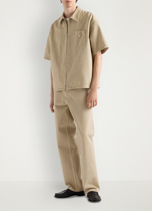 Prada Oversized fit overshirt van denim met borstzak - voorkant 5 beige