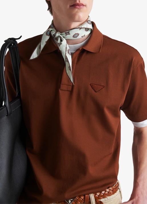 Prada Oversized fit polo met contrast - detail 4 roodbruin