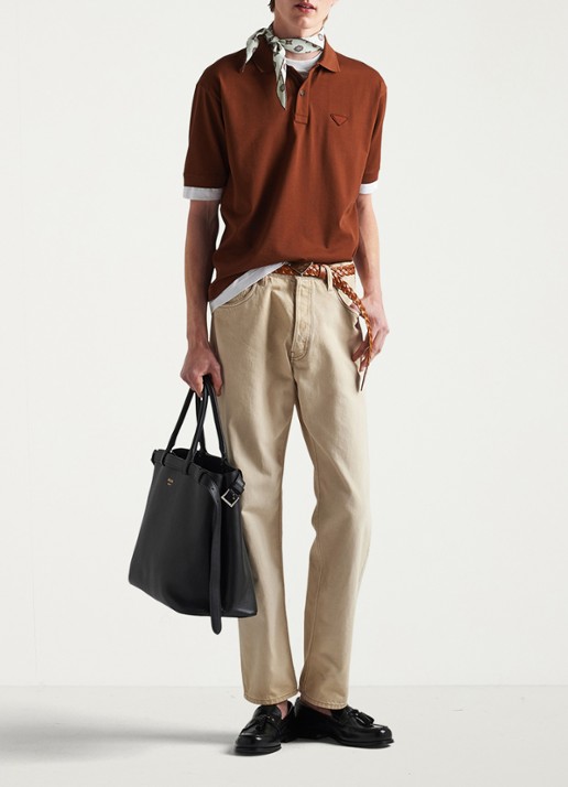 Prada Oversized fit polo met contrast - voorkant 3 roodbruin