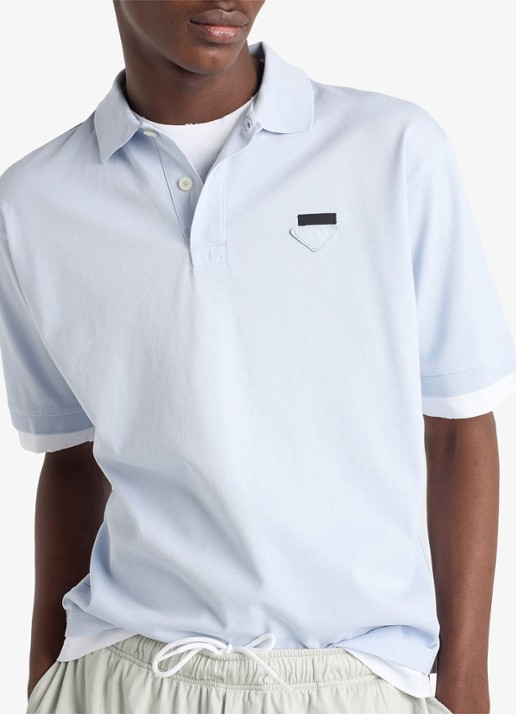 Prada Oversized fit polo met contrast - detail 2 lichtblauw