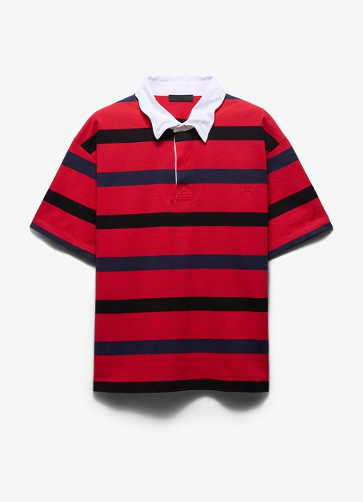 Prada Oversized fit polo met streepprint - voorkant 4 rood